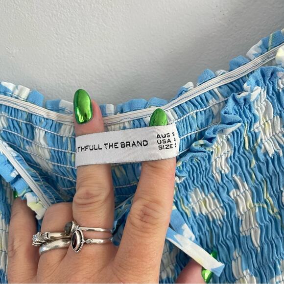 Faithfull the Brand | Women’s Blue Leyla Midi Dress Floral Puff Sleeve Anthro 4 - Picture 6 of 12